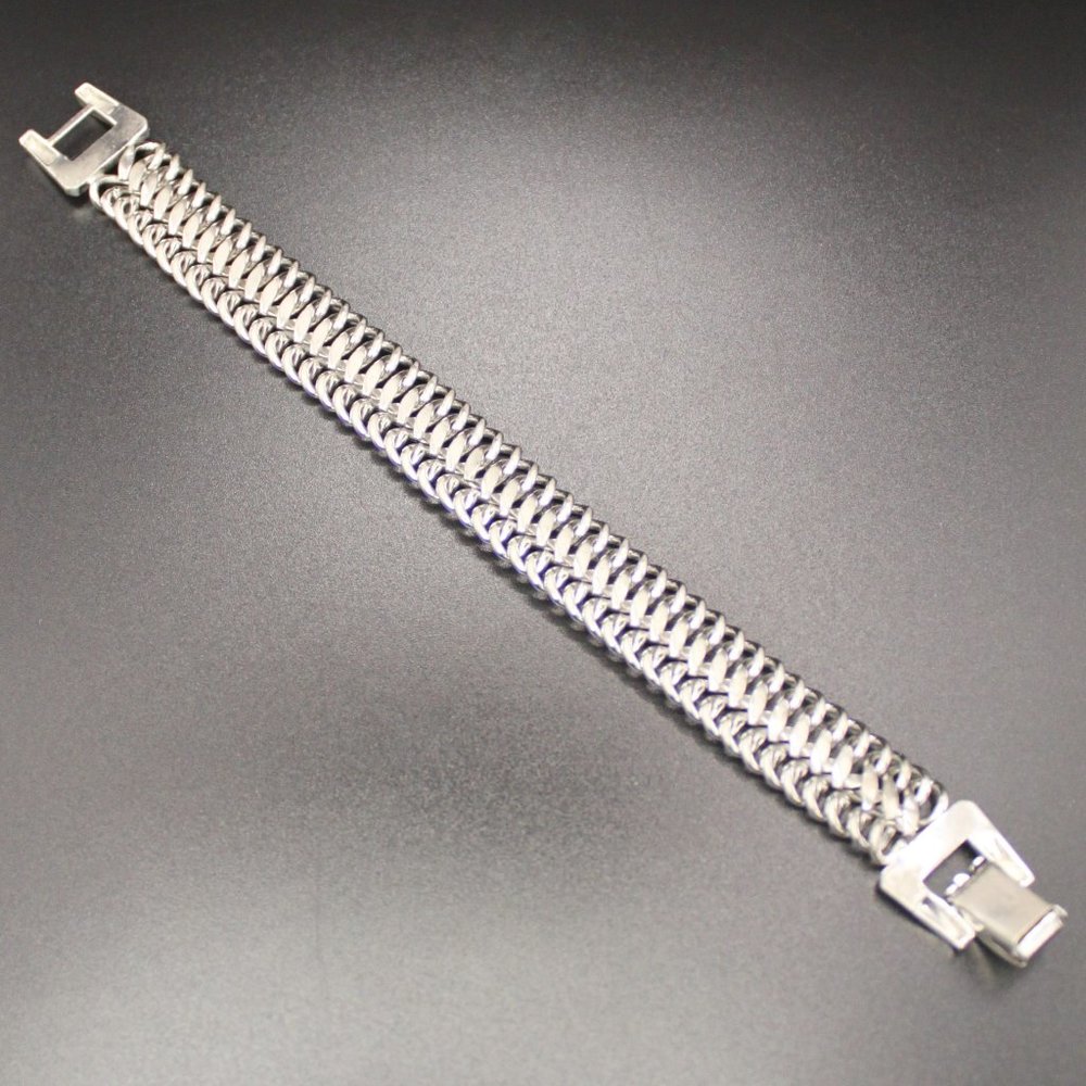 Vintage Signed CORO PEGASUS Thick Link Bracelet Silver Tone 7.5" Long 1950s - Picture 12 of 15